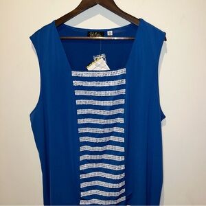 Bob Mackie NWT Women’s Size 2x Blue White Wearable Art Sequin Striped Tank Top